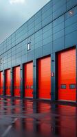AI generated Rental units of self storage facilities, vibrant colors, industrial garage exterior Vertical Mobile Wallpaper photo