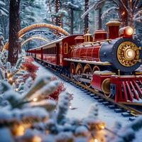 AI generated Holiday adventure aboard the Polar Express in snowy scenery For Social Media Post Size photo