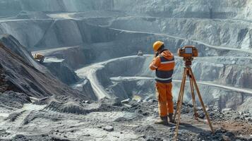 AI generated copper mine worker open pit Mine Surveying photo