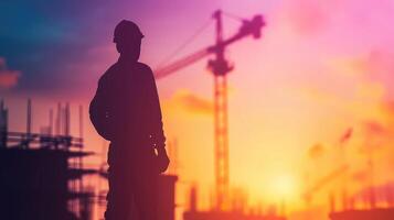 AI generated Silhouette engineer standing orders for construction crews to work on high ground heavy industry photo