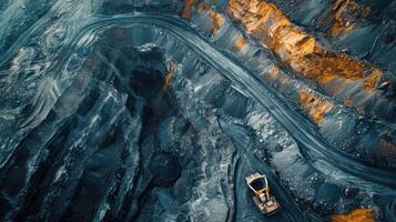 AI generated Open pit mine, extractive industry for coal, top view aerial photo