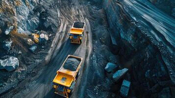 AI generated Open pit mine industry, big yellow mining truck for coal anthracite photo