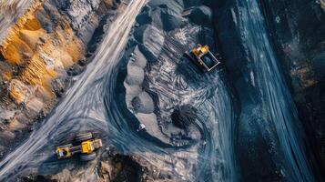 AI generated Industry Banner Open pit mine, extractive industrial for coal, aerial top view drone. photo