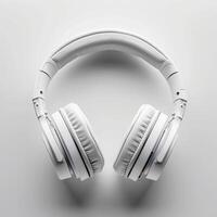 AI generated Sleek white headphones arranged neatly on clean white background For Social Media Post Size photo