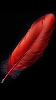 AI generated Red feather stands out in close up against dark background Vertical Mobile Wallpaper photo