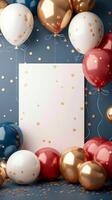 AI generated Blank space for party invitation surrounded by festive balloons Vertical Mobile Wallpaper photo