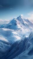 AI generated Photo Snow covered mountain range provides stunning frozen landscape view Vertical Mobile Wallpaper