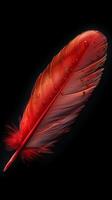 AI generated Vibrant red feather captured in exquisite detail against black background Vertical Mobile Wallpaper photo