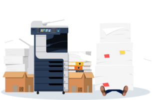 Businessman in pile of papers. png