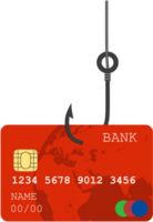 Credit or debit card on fishing hook, png