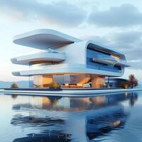 AI generated Futuristic architecture Modern house silhouette in striking 3D rendering For Social Media Post Size photo