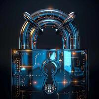AI generated Virtual safety 3D rendering of padlock emphasizes cyber security concept For Social Media Post Size photo