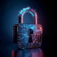 AI generated Secure digital environment 3D padlock symbolizes cyber security concept For Social Media Post Size photo