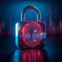 AI generated Secure digital environment 3D padlock symbolizes cyber security concept For Social Media Post Size photo