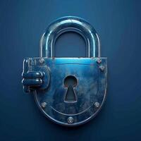 AI generated Digital protection Padlock on blue backdrop signifies cyber security measures For Social Media Post Size photo