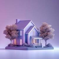 AI generated Artistic real estate concept House model crafted from paper on purple background For Social Media Post Size photo