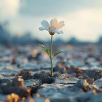 AI generated Symbol of resilience Hopeful flower blooms amidst arid soil For Social Media Post Size photo