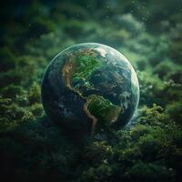 AI generated Earth Day inspiration Green planet symbolizes nature protection and conservation For Social Media Post Size photo