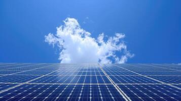 AI generated Solar cell panels with a sky background. Alternative electricity source photo