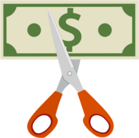 Scissors cutting money bill. png