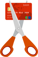 Red credit card cutting by the scissors. png