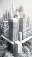 AI generated Minimalist cityscape 3D rendering showcases modern architecture in grayscale Vertical Mobile Wallpaper photo