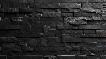 AI generated Abstract Black brick wall texture for pattern background. wide panorama picture photo