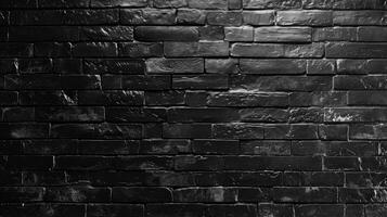 AI generated Abstract Black brick wall texture for pattern background. wide panorama picture photo