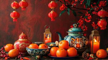 AI generated chinese new year still life of tiger celebration photo