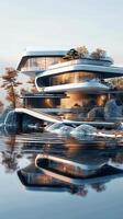 AI generated Photo Cutting edge architecture Contemporary house model with futuristic allure Vertical Mobile Wallpaper