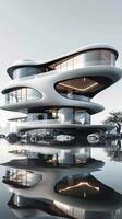 AI generated Sleek futuristic home Minimalist design against a pristine white backdrop Vertical Mobile Wallpaper photo