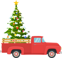 retro red pickup truck with christmas tree png