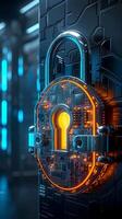 AI generated Virtual safety 3D rendering of padlock emphasizes cyber security concept Vertical Mobile Wallpaper photo