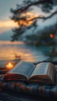 AI generated Warm relaxation Enjoying a peaceful evening immersed in literature Vertical Mobile Wallpaper photo