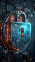 AI generated Secure digital environment 3D padlock symbolizes cyber security concept Vertical Mobile Wallpaper photo
