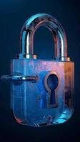 AI generated Digital protection Padlock on blue backdrop signifies cyber security measures Vertical Mobile Wallpaper photo