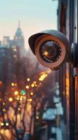 ai generado vigilancia preparar cctv seguridad cámara posicionado por ventana, antecedentes borroso vertical móvil fondo de pantalla foto