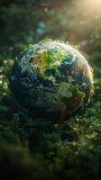 AI generated Environmental advocacy Conceptual image highlights green planet for Earth Day Vertical Mobile Wallpaper photo