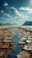 AI generated Ecological crisis Drought illustrates water scarcity and environmental concerns Vertical Mobile Wallpaper photo