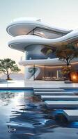 AI generated Futuristic architecture Modern house silhouette in striking 3D rendering Vertical Mobile Wallpaper photo