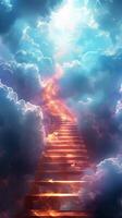 ai generado adivinar ruta escalera en cielo representar ascenso hacia celestial reinos vertical móvil fondo de pantalla foto