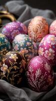 AI generated Springtime tradition Group of decorated Easter eggs for celebrations Vertical Mobile Wallpaper photo