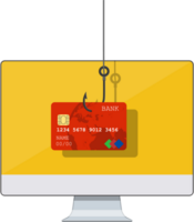 Credit or debit card on fishing hook, png