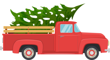 retro red pickup truck with christmas tree png