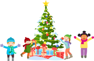 niños decorando un Navidad árbol png