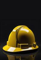 AI generated A yellow helmet is presented on a dark background representing International Labor Day photo