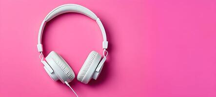 AI generated A white color headphone on a pink background photo