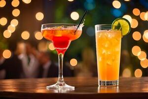 AI generated Delicious summer drinks are served in a summer party with bokeh background photo