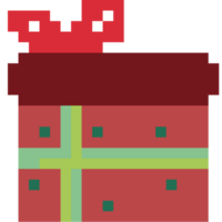 Cute pixel Christmas gift, red present box png