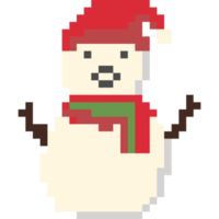 mignonne pixel bonhomme de neige avec chapeau et foulard. png